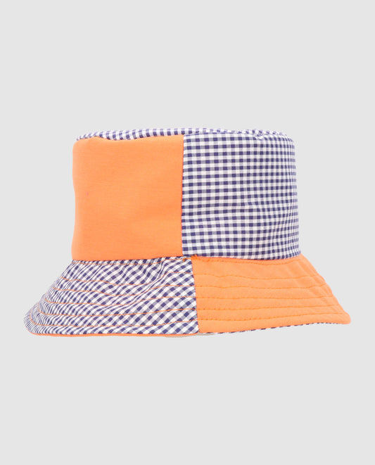 Sombrero reversible block-vichy azul y naranja