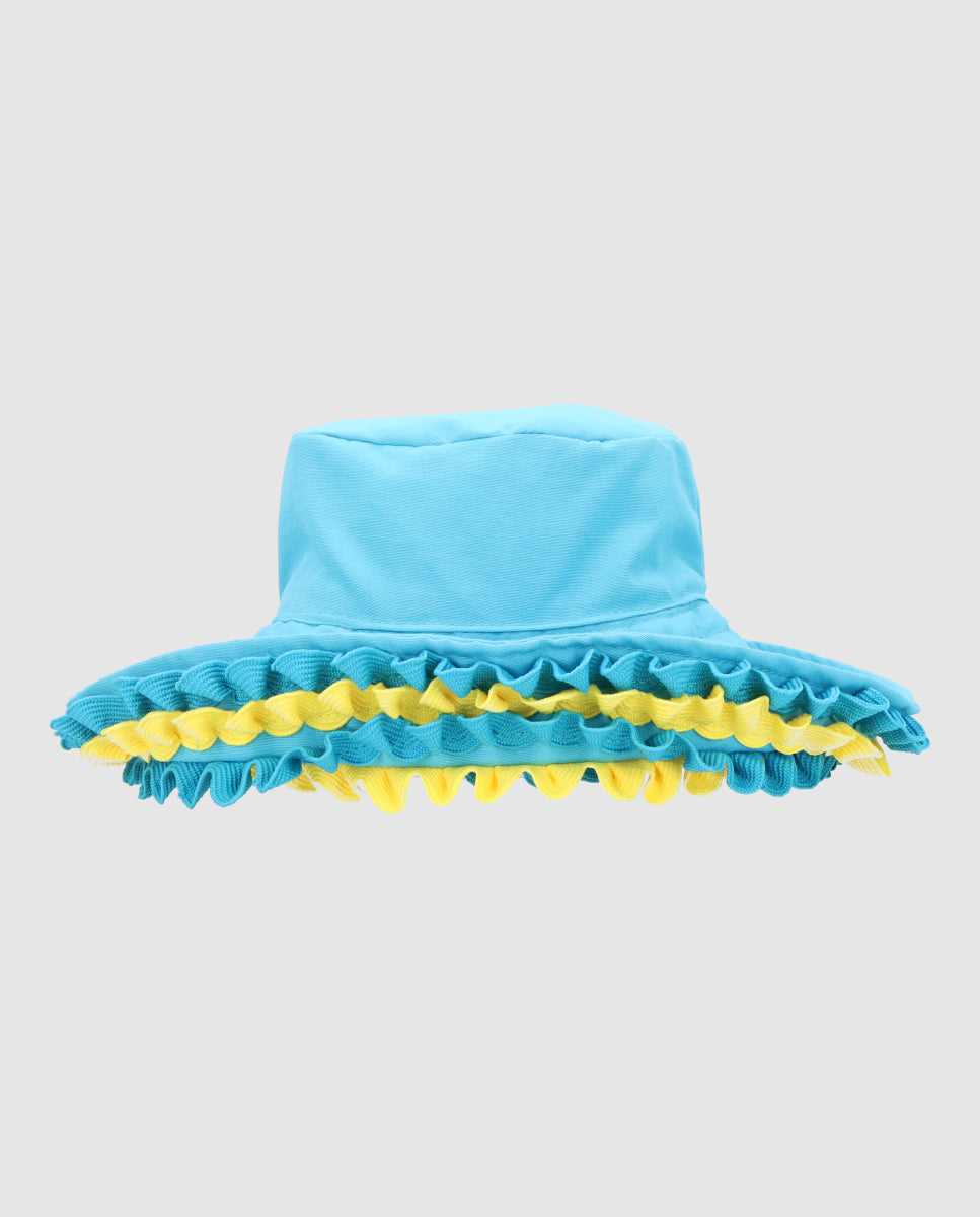 Sombrero Pamela reversible spirulina azul-amarilla